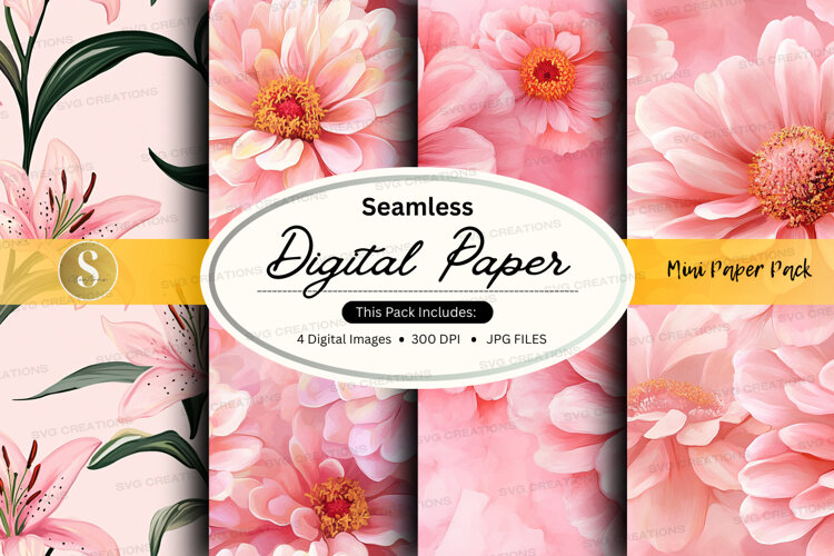 Seamless pink floral digital paper pack (6568624)
