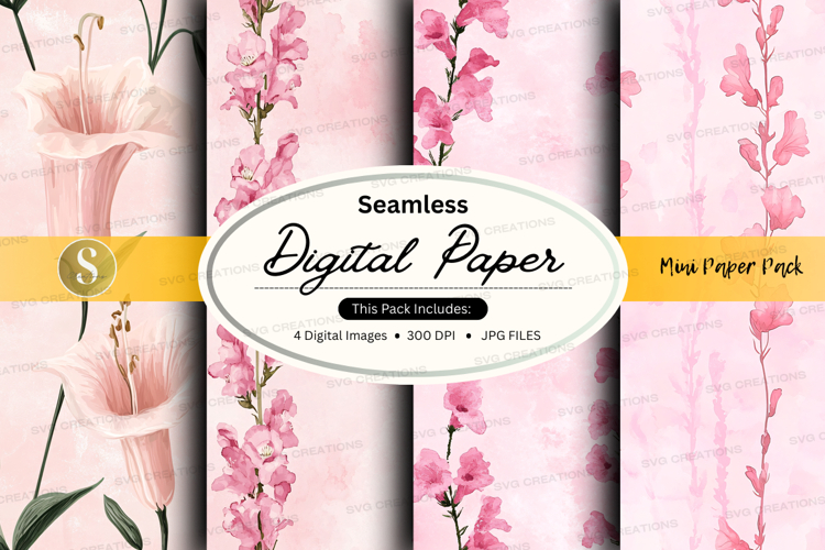 Seamless digital paper mockup with floral designs