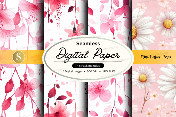 Pink floral digital paper pack
