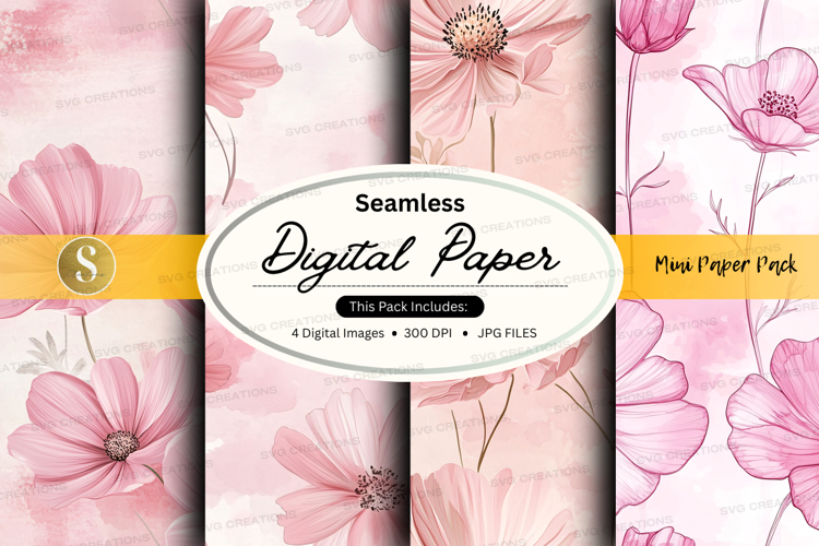 Seamless digital paper with pink floral pattern