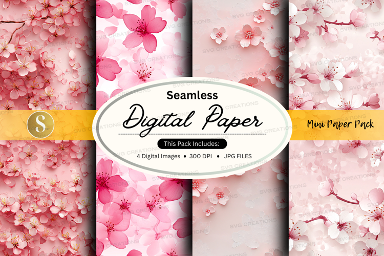 Seamless digital paper with cherry blossom pattern