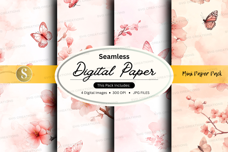 Seamless digital paper with floral and butterfly design