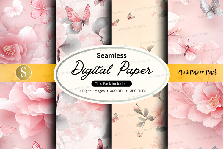 Seamless digital paper with floral and butterfly designs