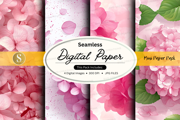 Pink floral seamless digital paper pack