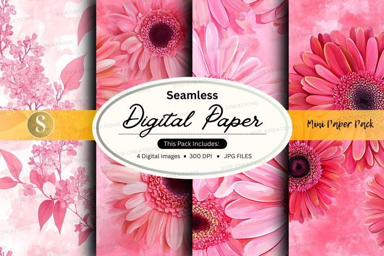 Seamless digital paper with pink gerbera daisies