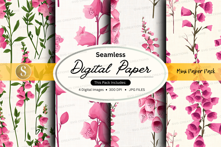 Seamless digital paper with pink foxgloves pattern