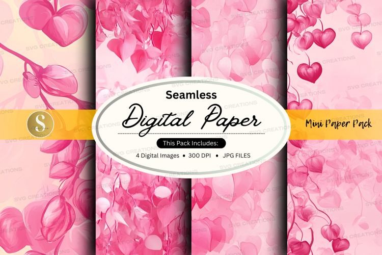 Seamless pink heart digital paper pack