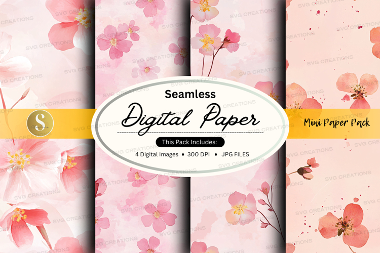 Seamless digital paper with pink floral design