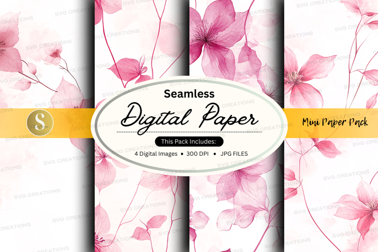 Seamless digital paper with pink floral pattern