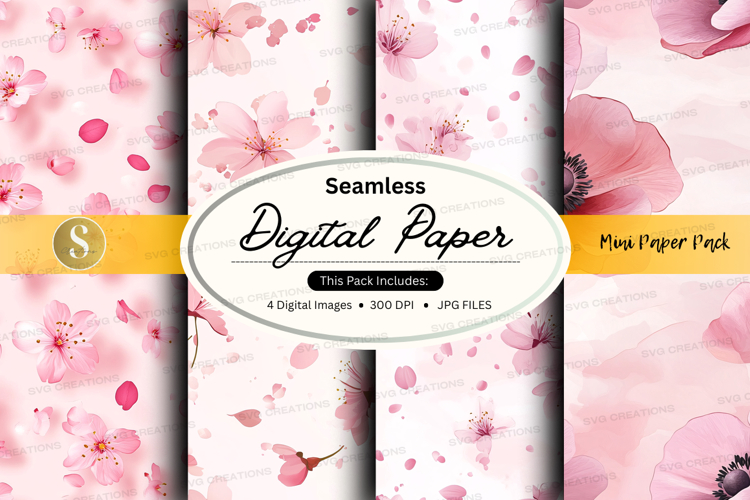 Pink floral digital paper pack mockup
