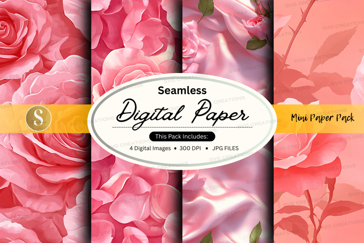 Seamless digital paper with pink roses pattern