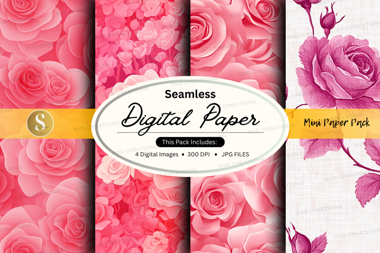 Seamless rose pattern digital paper pack