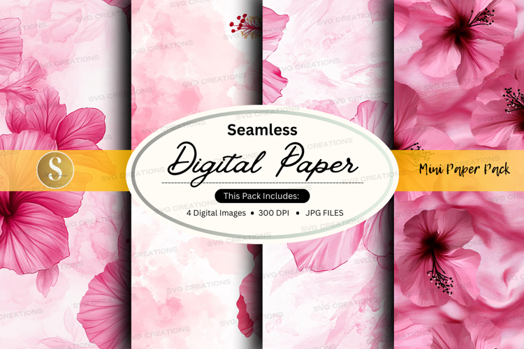 Pink hibiscus floral digital paper pack