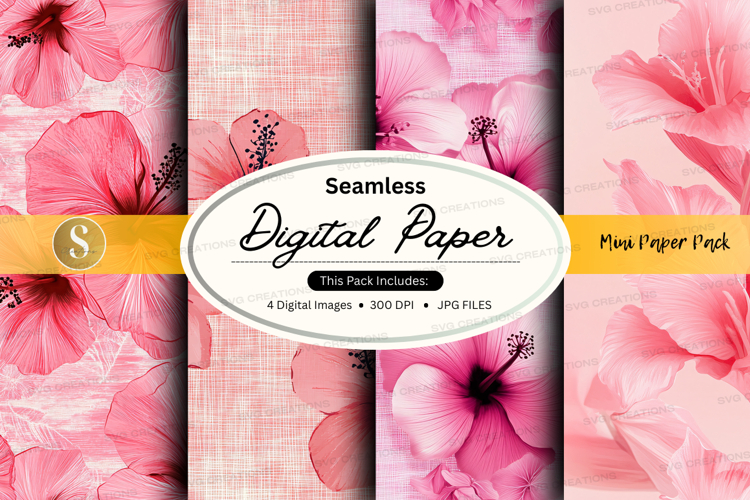 Pink hibiscus flower digital paper pack