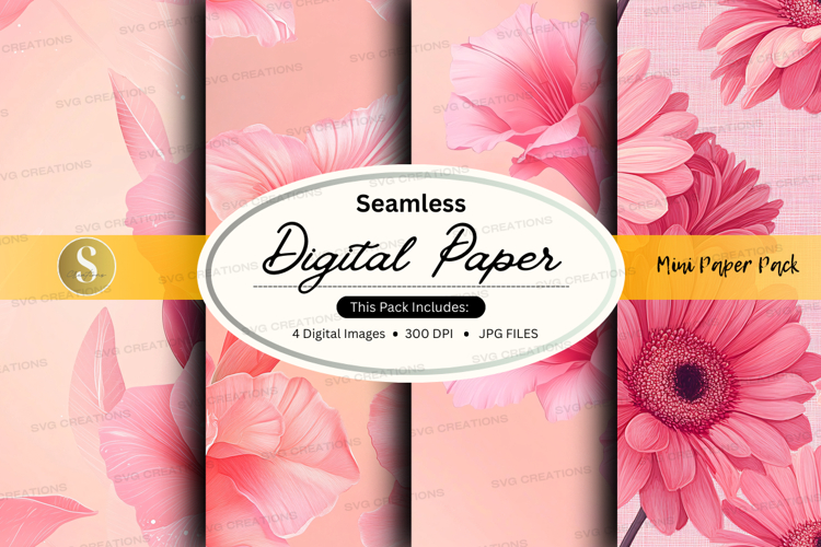 Seamless digital paper with pink floral designs