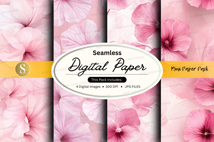 Pink floral seamless digital paper pack