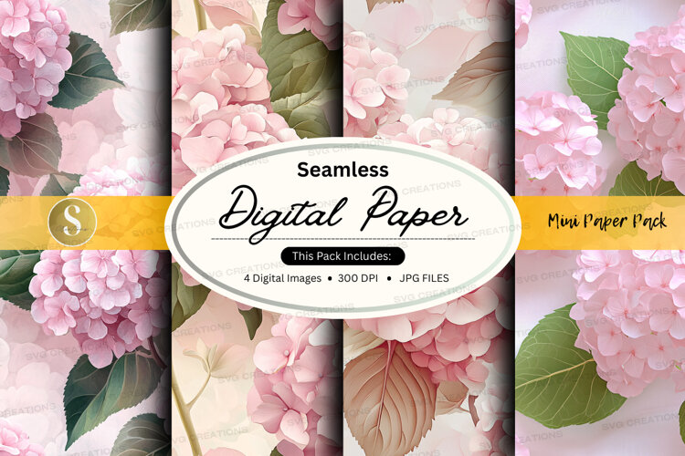 Pink hydrangea digital paper pack