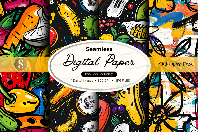 Seamless digital paper with fruit pattern