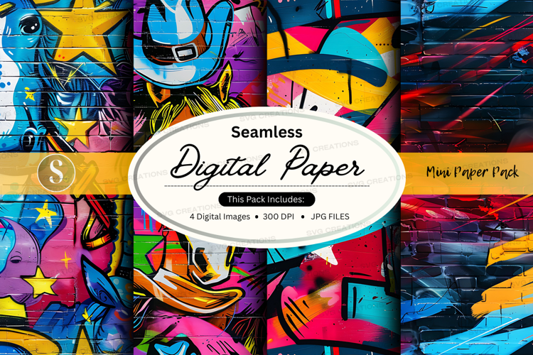 Seamless digital paper - colorful graffiti pattern