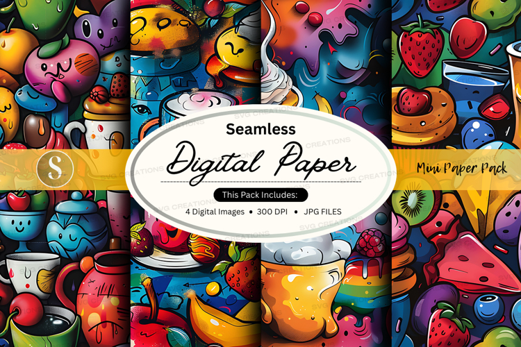 Seamless digital paper with cartoon food design