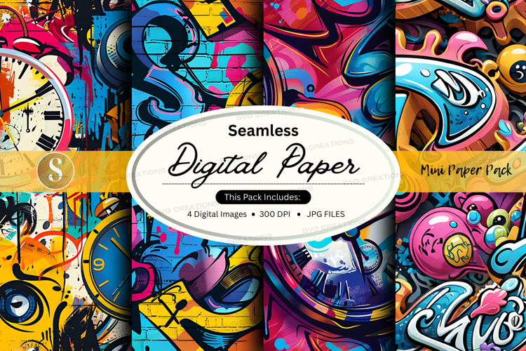 Seamless graffiti digital paper pack