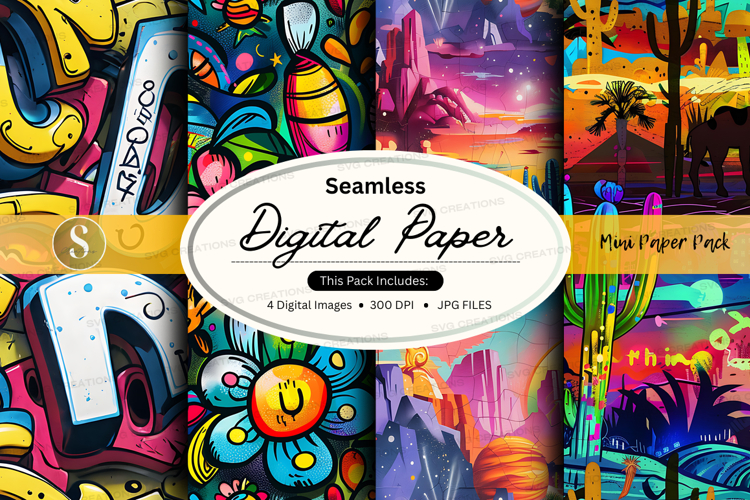 Seamless digital paper pack - desert and floral patterns