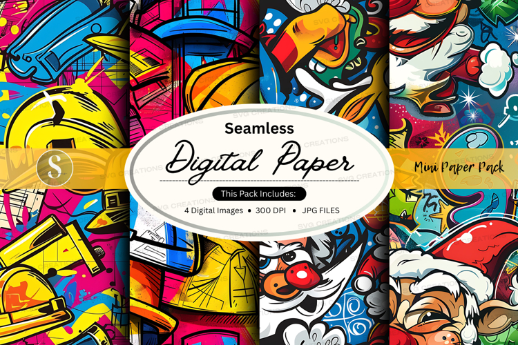 Seamless digital paper pack - colorful cartoon characters