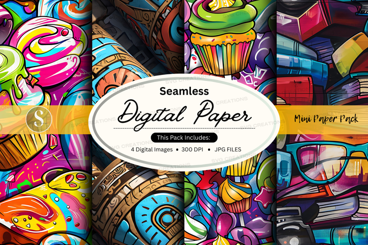 Seamless digital paper with cupcakes and books