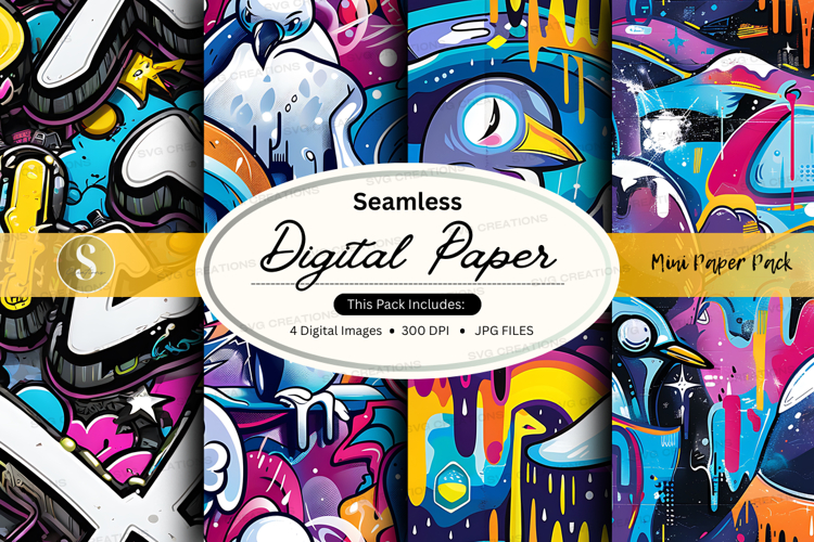 Seamless digital paper with colorful penguin and snowflake d