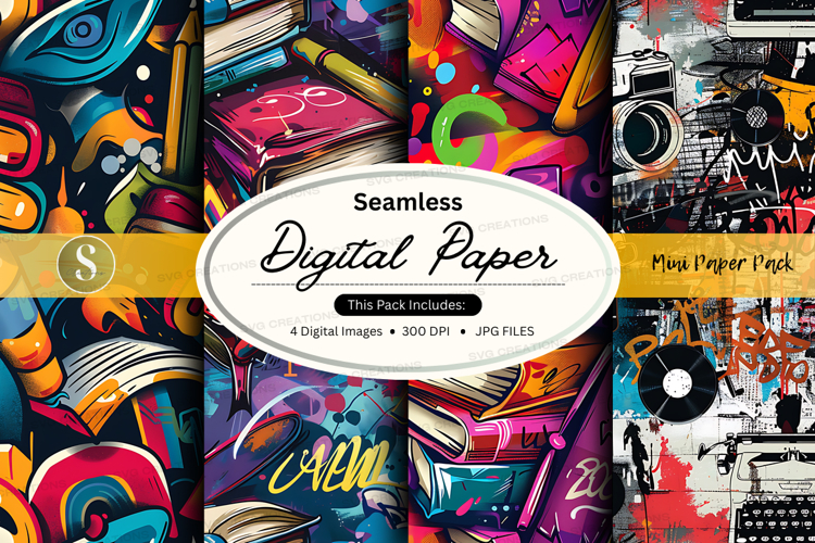 Seamless digital paper - music and books theme