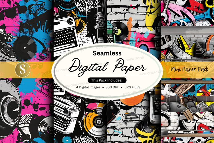 Seamless digital paper with retro music theme