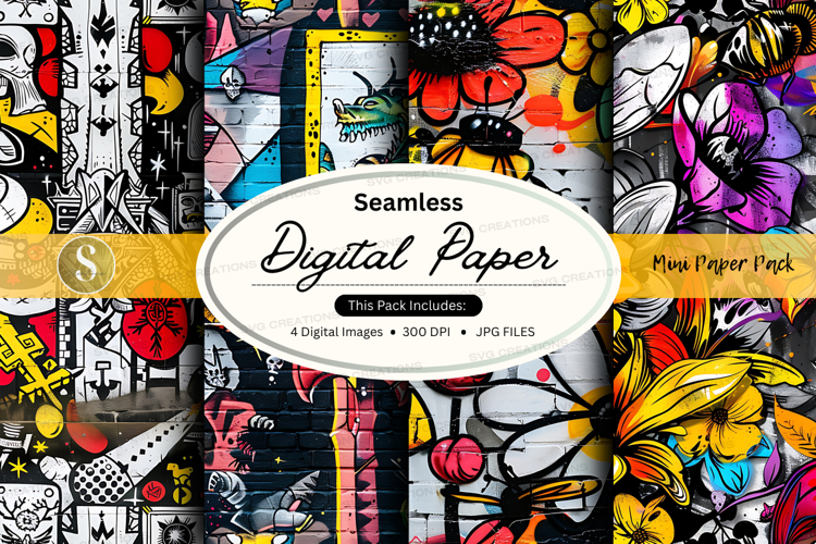Seamless digital paper pack - graffiti and floral design