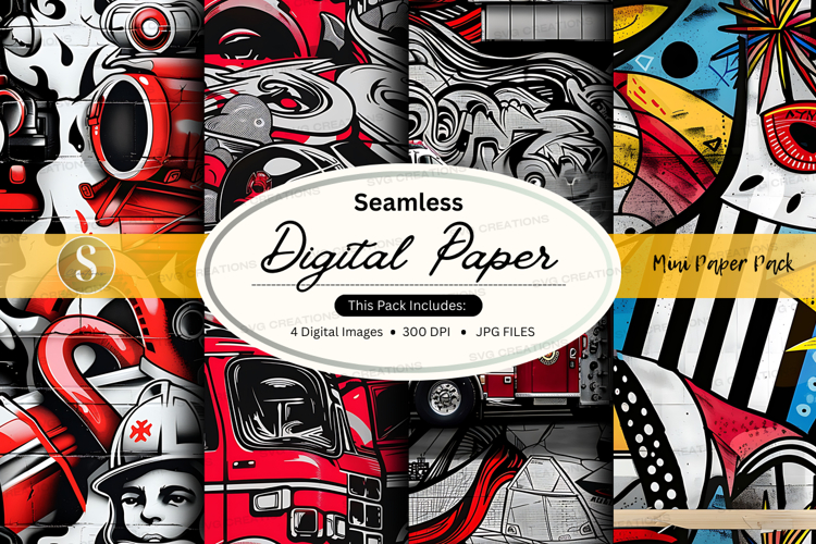 Seamless digital paper pack with firefighter theme