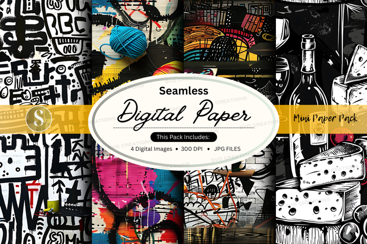 Seamless digital paper - food and wine theme