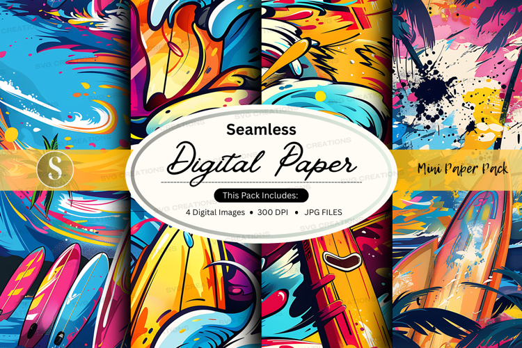 Seamless digital paper with surfboards and waves