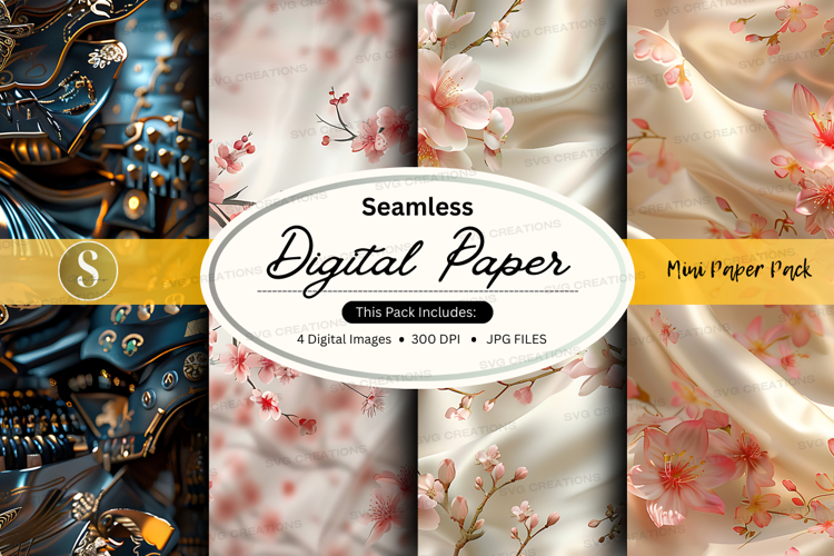 Seamless digital paper with cherry blossoms