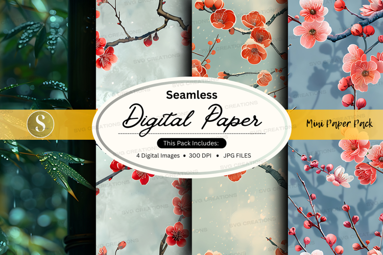 Seamless digital paper with floral designs