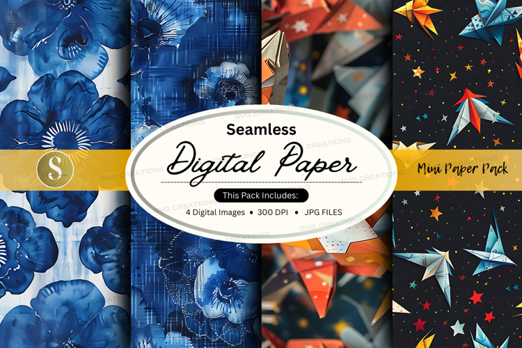 Seamless digital paper - origami and floral pattern pack