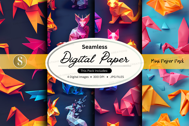 Seamless digital paper with origami animals pattern