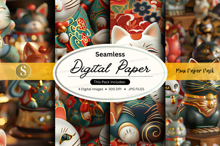 Seamless digital paper - maneki neko pattern example image 1