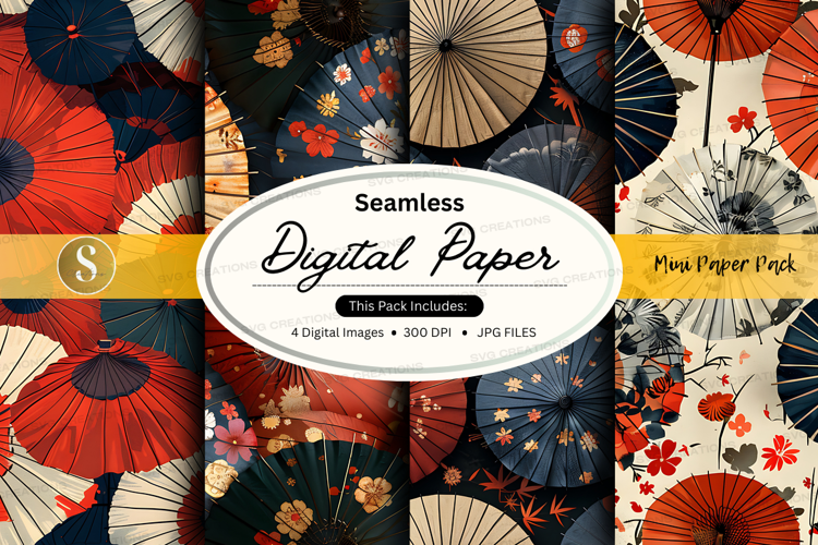 Seamless digital paper with fan and floral designs