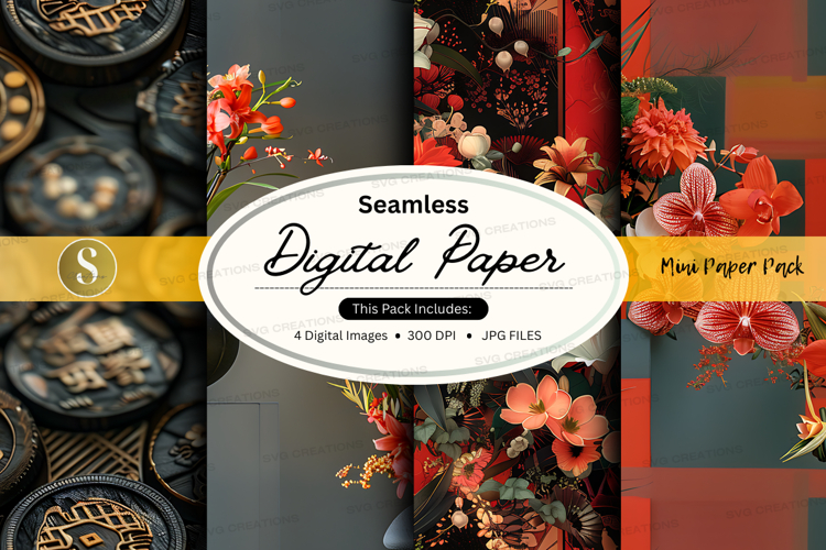 Seamless digital paper pack with floral and pattern designs