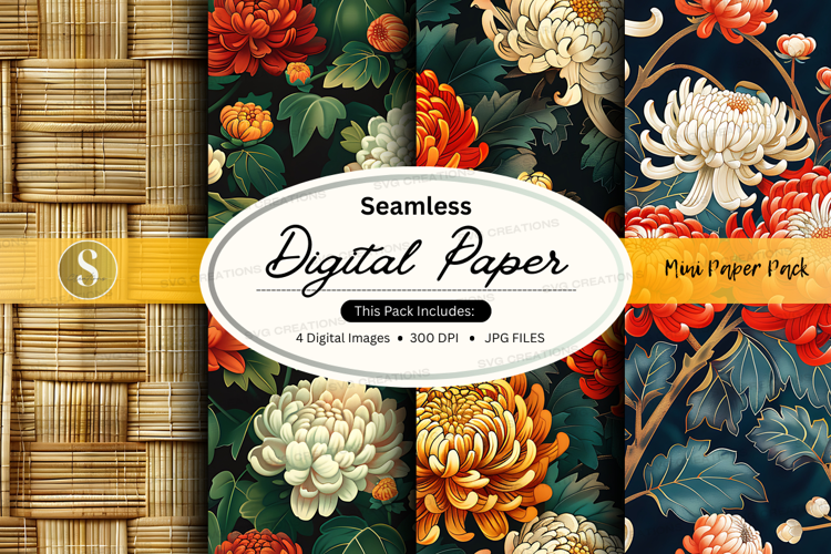 Seamless digital paper with floral and wicker design