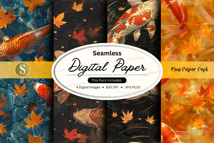 Seamless digital paper with koi fish and autumn leaves
