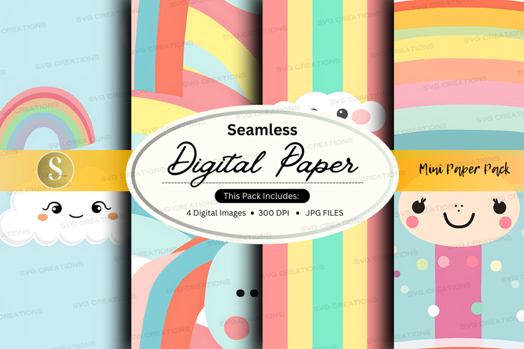 Seamless digital paper - pastel rainbow and cloud pattern