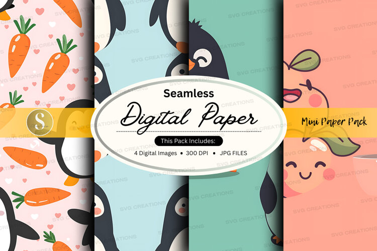 Seamless digital paper - penguin and carrot pattern example image 1