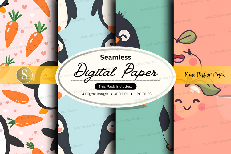 Seamless digital paper - penguin and carrot pattern