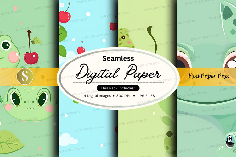 Seamless digital paper mockup - frog and cherry pattern