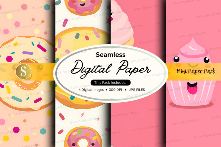 Seamless digital paper pack with donut and cupcake designs