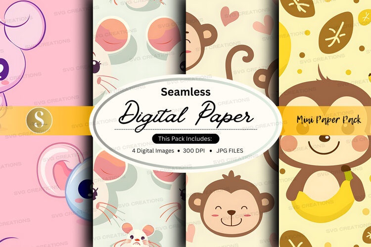 Seamless digital paper monkey pattern pack